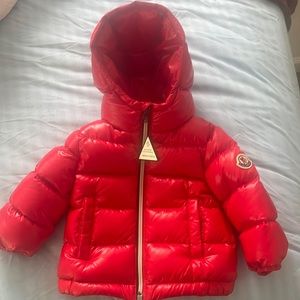 New!! Moncler Enfant Baby Red Down New Aubert Jacket. 6-9 Months.